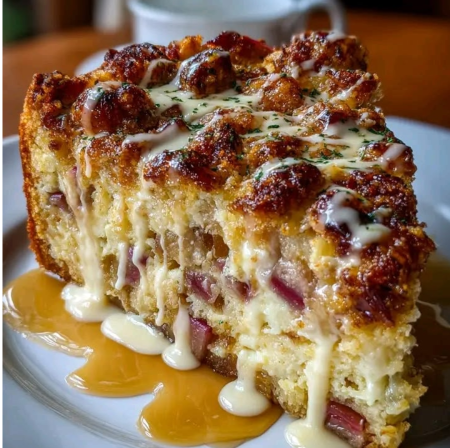 Savory Ham & Cheese Breakfast Bread Pudding