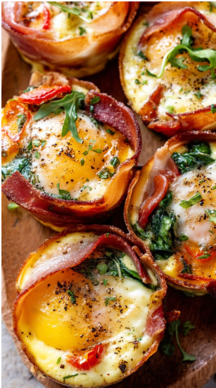   Prosciutto, Spinach & Baked Egg Breakfast Cups